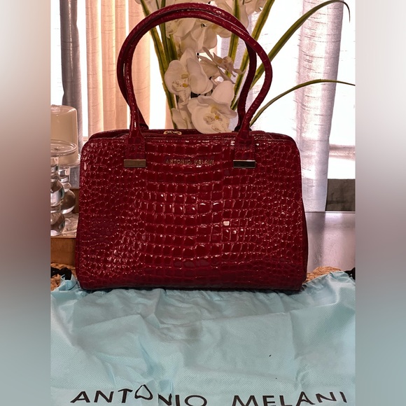 🔥🔥ANTONIO MELANI Glossy Red Croc Satchel - Picture 12 of 12